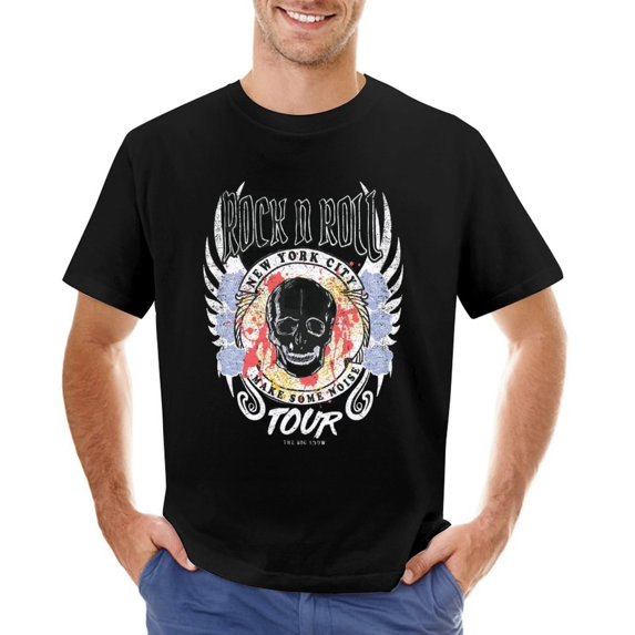 New York City Rock Tour Men’s Graphic T-shirt Vintage Short Sleeve Sport Tee Black 2XL