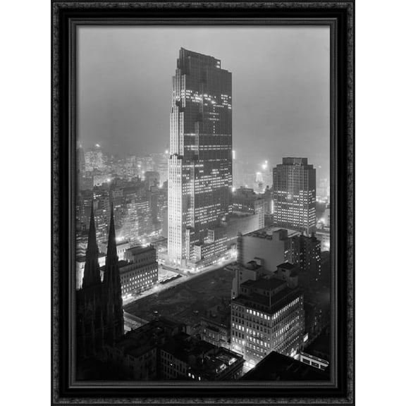 New York City Rockefeller Center - 1933 28x38 Large Black Ornate Wood Framed Canvas Art