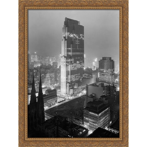 New York City Rockefeller Center - 1933 28x38 Large Gold Ornate Wood Framed Canvas Art
