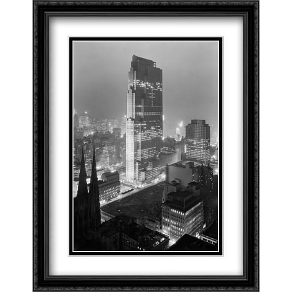 New York City Rockefeller Center - 1933 2x Matted 28x36 Large Black Ornate Framed Art Print by The Cityscape Art Print Series