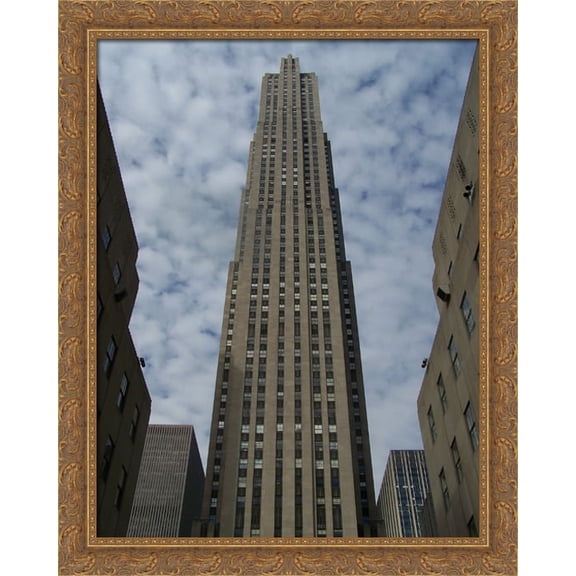 New York City Rockefeller Center 28x36 Large Gold Ornate Wood Framed Canvas Art