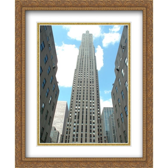 New York City Rockefeller Center 2x Matted 28x34 Large Gold Ornate Framed Art Print by The Cityscape Art Print Series