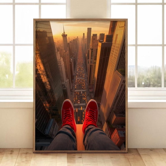 New York City Rooftop View Urban Adventure Wall Art Golden Hour Skyscraper Modern Travel Layout, Unframed Poster