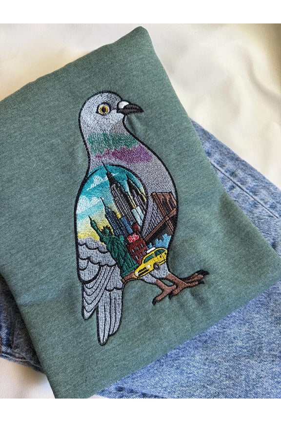 New York City Scene Embroidered Crewneck