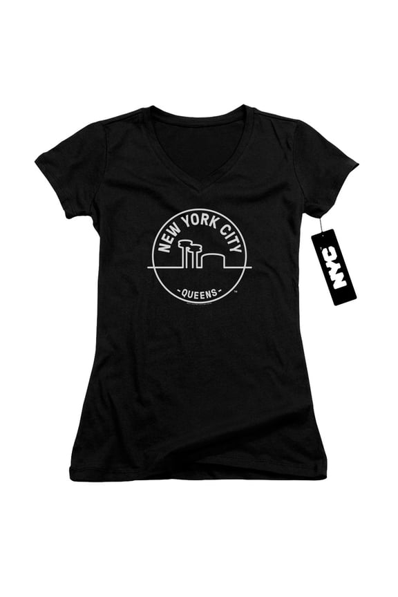 New York City See Nyc Queens Junior Women's V-Neck T-Shirt Black