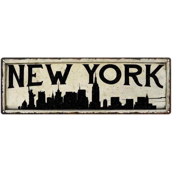 New York City Sky Line Silouette Chic Wall Decor 8x24 Metal Sign 108240028027