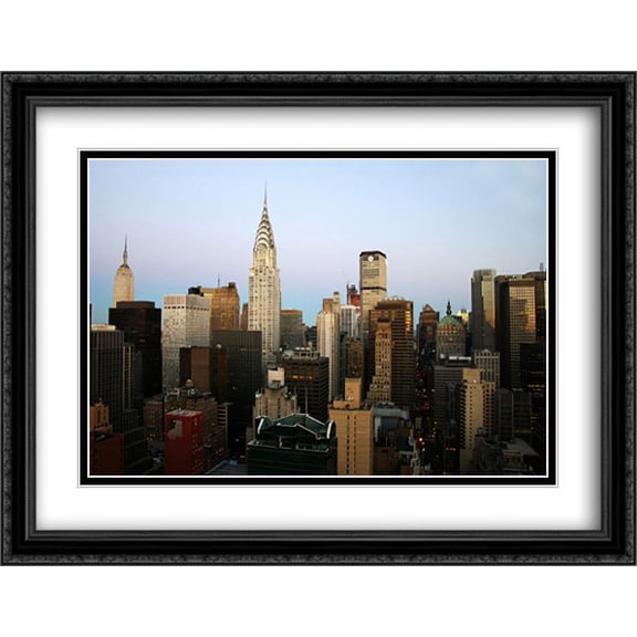 New York City Skyline 2x Matted 36x28 Large Black Ornate Framed Art Print by The Cityscape Art Print Series