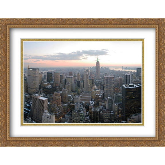 New York City Skyline 2x Matted 36x28 Large Gold Ornate Framed Art Print by The Cityscape Art Print Series