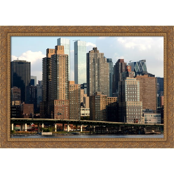 New York City Skyline 38x28 Large Gold Ornate Wood Framed Canvas Art