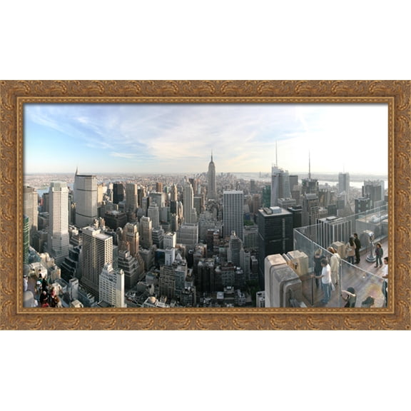 New York City Skyline 40x24 Large Gold Ornate Wood Framed Canvas Art