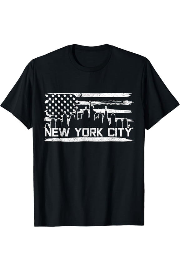 New York City Skyline American Flag Patriotic Souvenir Gift T-Shirt