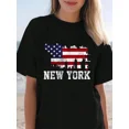 thumbnail image 1 of New York City Skyline American Flag T-Shirt Patriotic NYC Souvenir Graphic Tee for Adults, 1 of 6