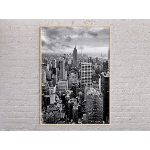 New York City Skyline Black and White Manhattan Wall Art - 16x24 UNFRAMED