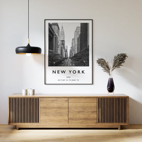New York City Skyline Black and White Photography Poster - Urban Manhattan Street View Art - 8x12 UNFRAMED