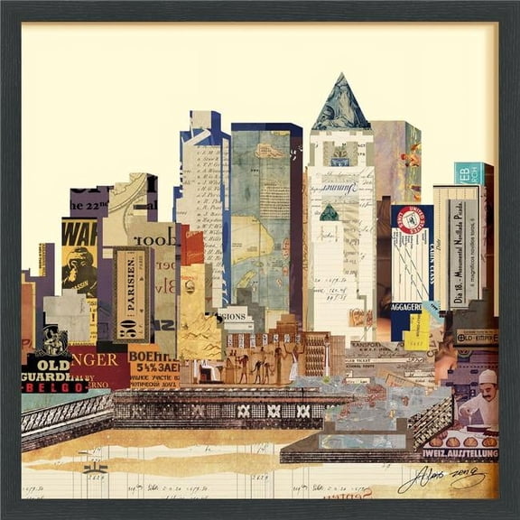 New York City Skyline - Dimensional Art Collage Hand Signed by Alex Zeng Framed Graphic Wall Art