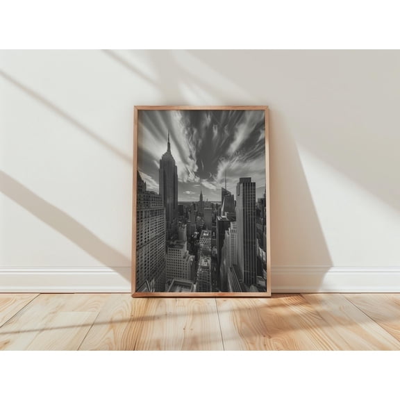 New York City Skyline Dramatic Black and White Skyscraper Poster Unframed Paper Print