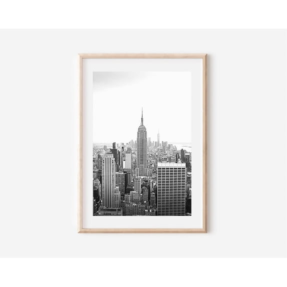 New York City Skyline Empire State Building Black and White Wall Art ...