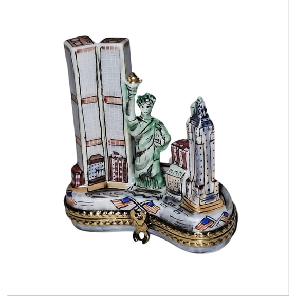 Old New York City Sky Line w World Trade Center Limoges Box Limoges Box Porcelain Figurine