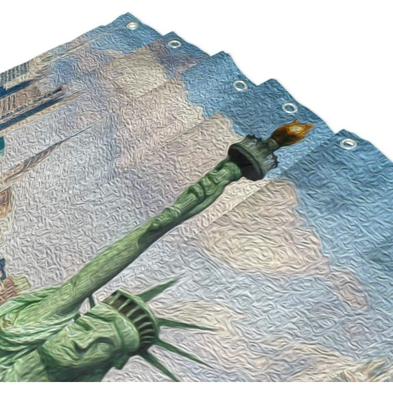 New York City Skyline Oil Painting Bath Shower Curtain Liners - 72x72in - 100% Polyester - Waterproof Bath Curtain with C-Shaped Hooks for Bathroom Decoration 1 Panel