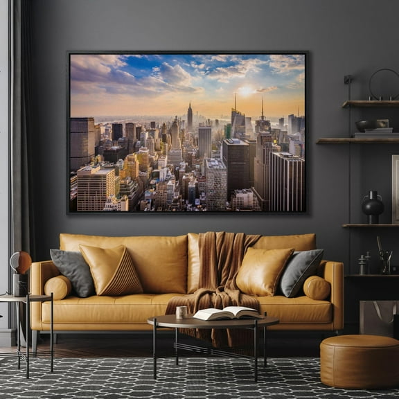 New York City Skyline Panoramic Wall Art Poster Nyc On Panoramic Manhattan Poster Ready To Hang Ny Cityscape Home Decor, 24x36 UNFRAMED