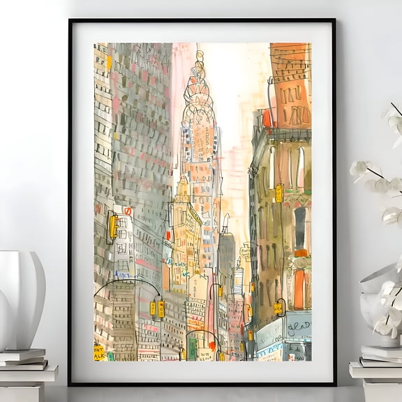 New York City Skyline Poster Modern Manhattan Wall Art with Yellow Taxi Vibrant NYC Print for Living Room Bedroom Office Urban Decor, UNFRAMED 12x18