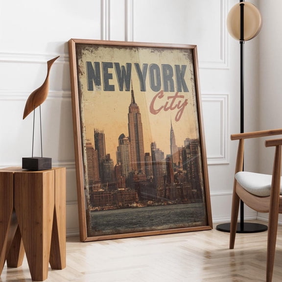 New York City Skyline Poster, Vintage Manhattan Travel Wall Art