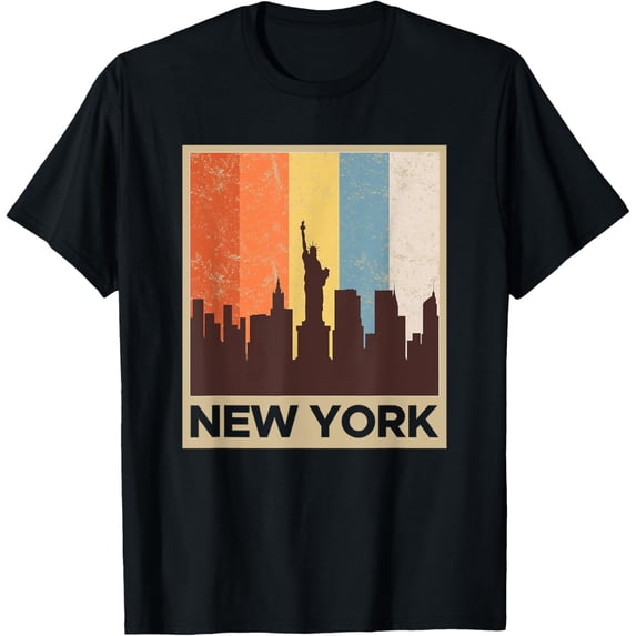 New York City Skyline Shirt Vintage Retro 70's NYC Graphic T-ShirtMen and women, Black T-shirt, size: Extra large