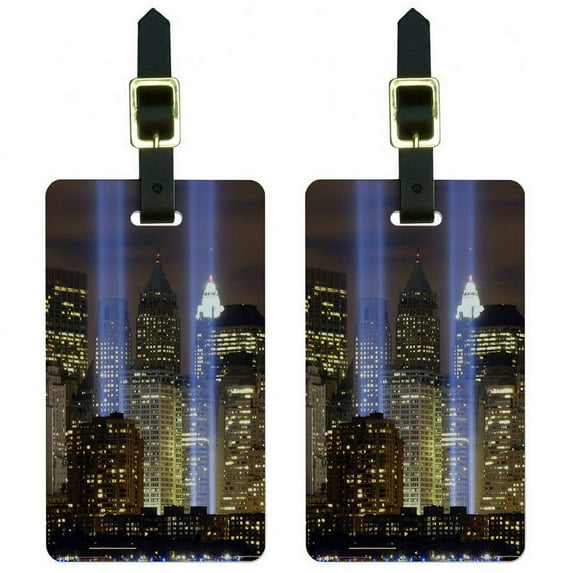 New York City Skyline Sky Lights Luggage Tags Suitcase Carry-On ID, Set of 2