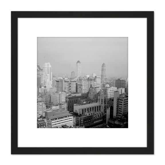New York City Skyline Skyscrapers Vintage Photo 8X8 Inch Square Wooden Framed Wall Art Print Picture with Mount