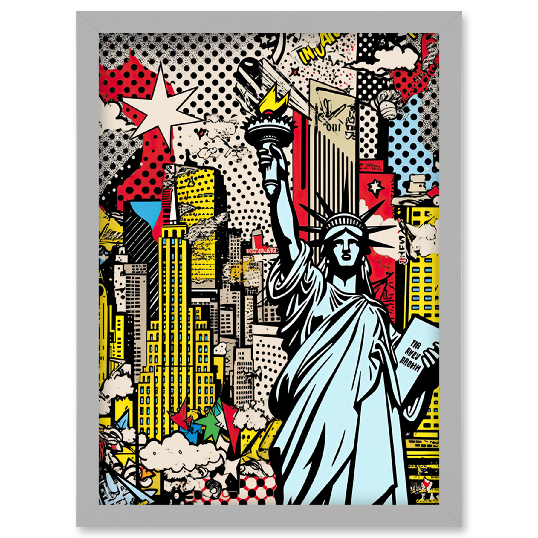 New York City Skyline Statue of Liberty Pop Art Comic Book Style