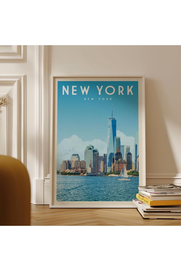 New York City Skyline Vintage Travel Poster, Nyc Wall Art , Poster Print Only