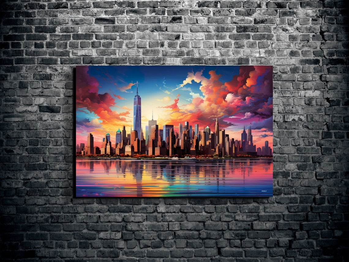 New York City Skyline Watercolor Wall Art, New York Hangable Wall Art ...