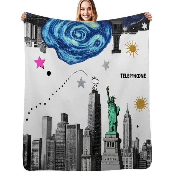 New York City Skyline with Stars Flannel Blanket Warm Soft Bedding Throws Winter Camping Chair Sofa Bed