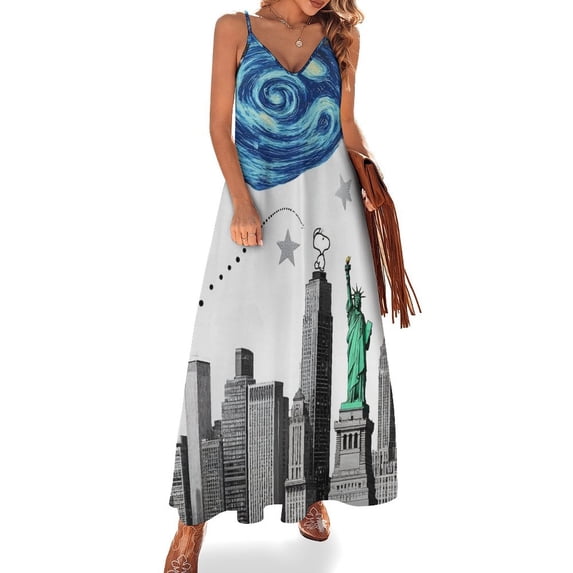 New York City Skyline with Stars Sleeveless Dress Dresses Women Summer Women's Summer Clothing