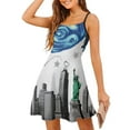 thumbnail image 1 of New York City Skyline with Stars Sweet Elegant Slip Dress Women Korean Kawaii Dress, 1 of 6