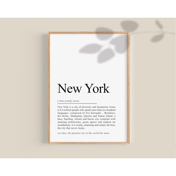 New York City Souvenir Definition Urban Travel Decorative Wall Art Poster
