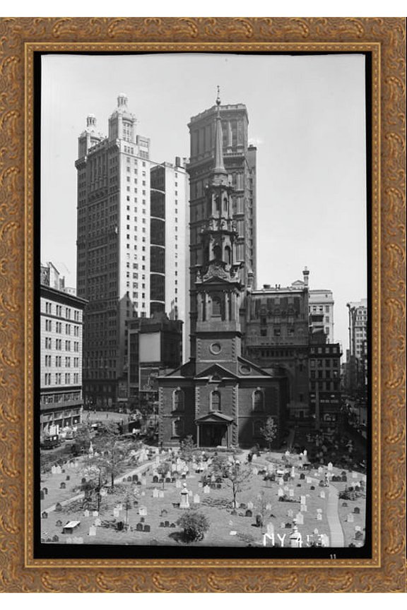 New York City St. Paul's Chapel - 1937 28x40 Large Gold Ornate Wood Framed Canvas Art