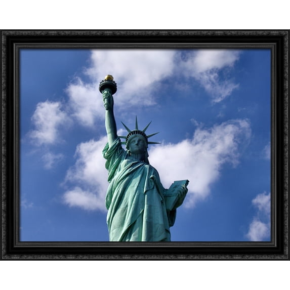 New York City Statue of Liberty 36x28 Large Black Ornate Wood Framed Canvas Art