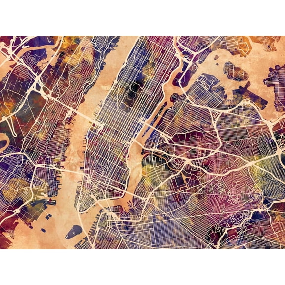 Art.com New York City Street Map Art Print by Michael Tompsett, 24" x 18"