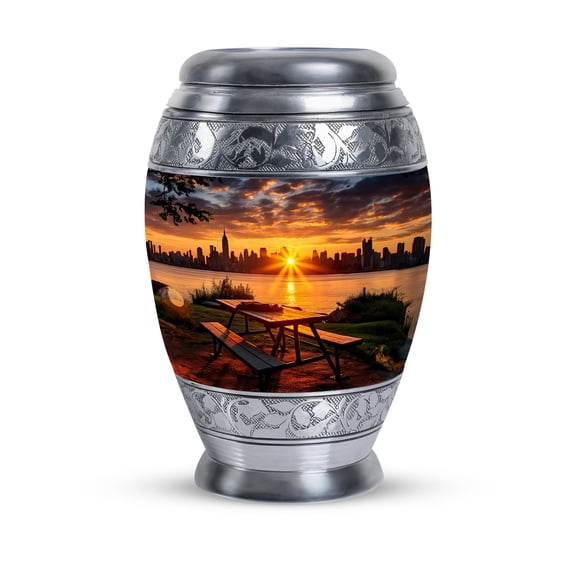 New York City Sunset River ParkUrn For Human Ashes Adult Men - Memorial For Ashes - Large Urns For Human Ashes - Cremation Urns For Human Ashes - Burial Urns For Human Ashes Adult Male (Size 10inch)