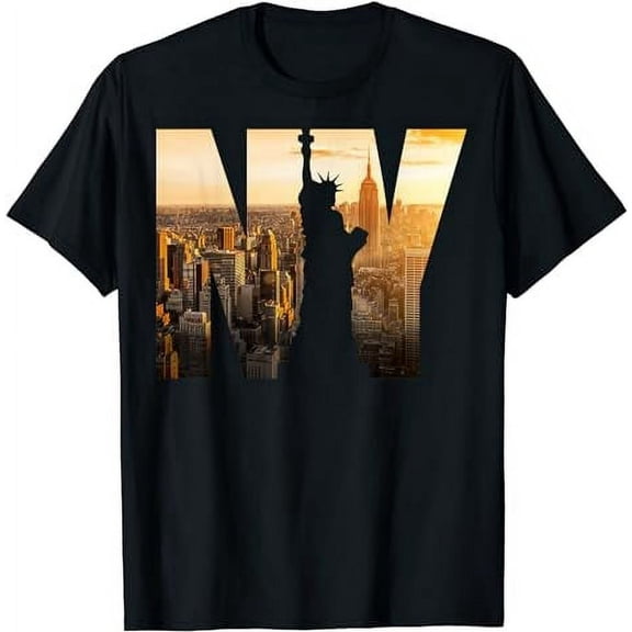 New York City Sunset Skyline Graphic Unisex Souvenir Cotton Short Sleeve Tee Shirt