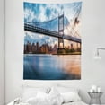 thumbnail image 1 of New York City Tapestry, Kennedy Triboro Bridge in Queens New York Manhattan River Scenery, Wall Hanging for Bedroom Living Room Dorm Decor, 60W X 80L Inches, Peach Blue Orange, by Ambesonne, 1 of 2