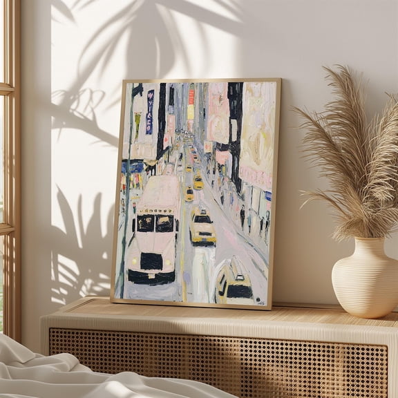 New York City Taxi Art Print Poster, Times Square , Urban Wall Decor, Yellow Cab Impressionist Artwork, NYC Street Scene, Size 8x12 UNFFRAMED F03.1.6l2000