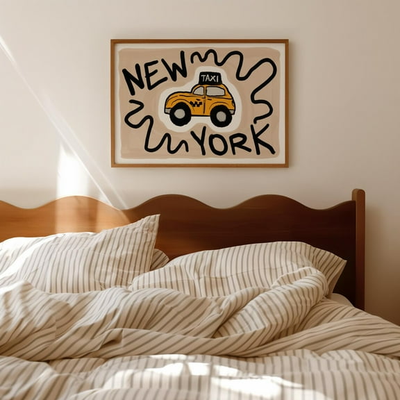 New York City Taxi Poster, Cool Nyc Wall Art Print, Funky Yellow Cab Artwork, Neutral Beige Home Decor, Coastal Cowboy Chic Wall Art Wall Art, Modern Wall Decor, 8x12 UNFRAMED
