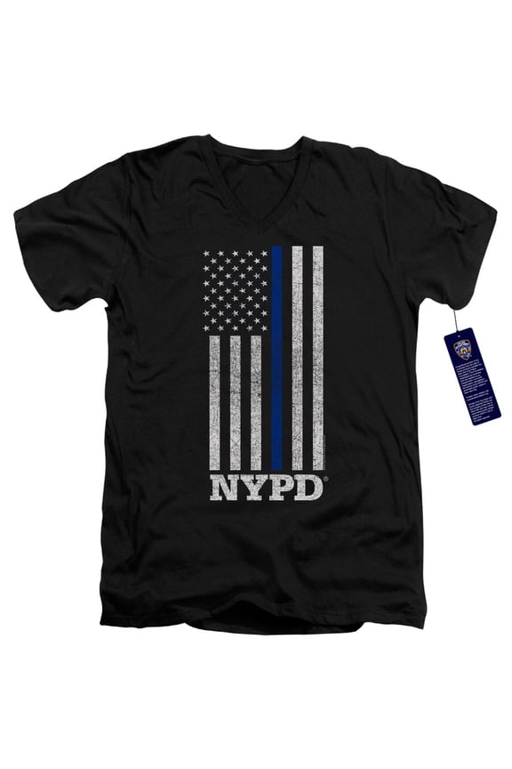 New York City Thin Blue Line Adult V-Neck T-Shirt 30/1 T-Shirt Black