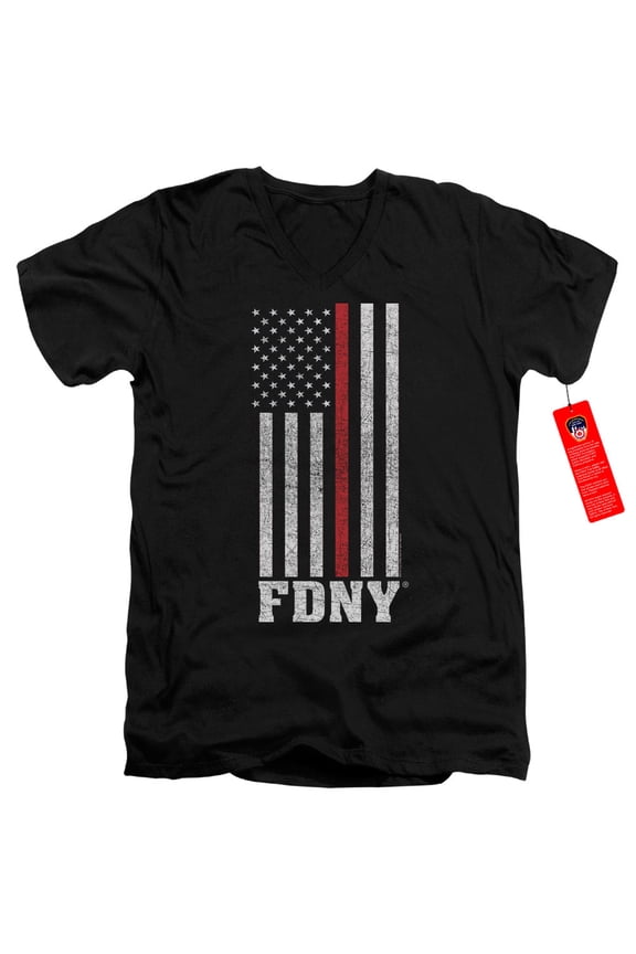 New York City Thin Red Line Adult V-Neck T-Shirt 30/1 T-Shirt Black