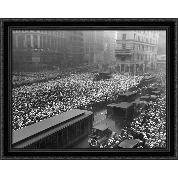 New York City Times Square - 1921 34x28 Large Black Ornate Wood Framed Canvas Art