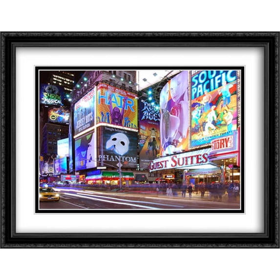 New York City Times Square 2x Matted 36x28 Large Black Ornate Framed Art Print by The Cityscape Art Print Series