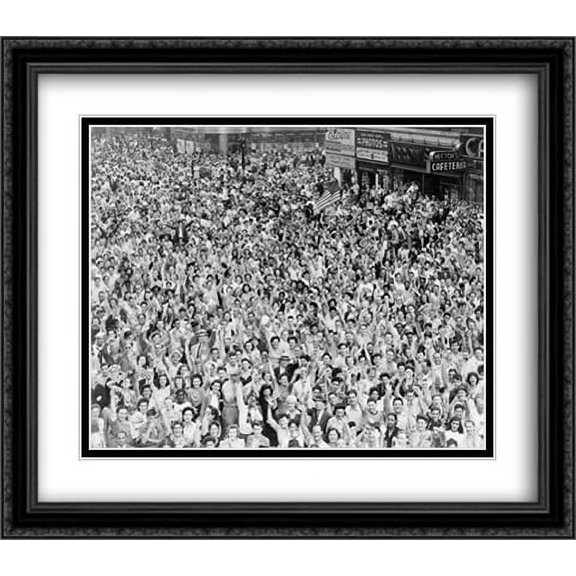 New York City Times Square V-J Day 1945 2x Matted 32x28 Large Black Ornate Framed Art Print by The Cityscape Art Print Series