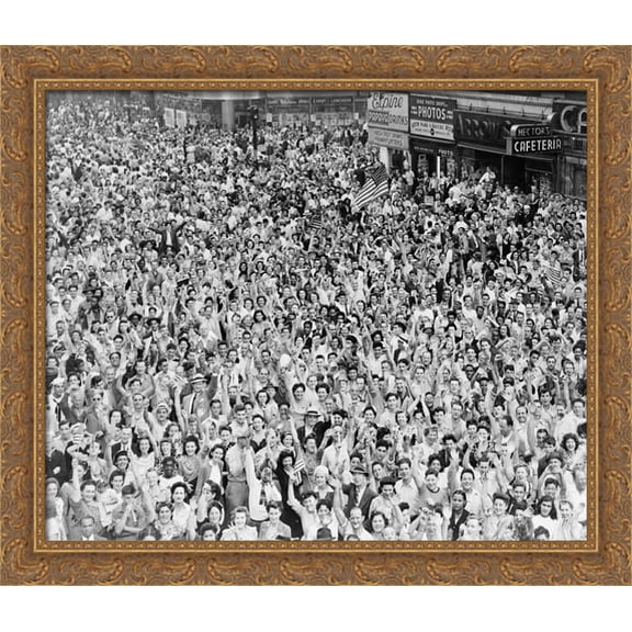 New York City Times Square V-J Day 1945 34x28 Large Gold Ornate Wood Framed Canvas Art